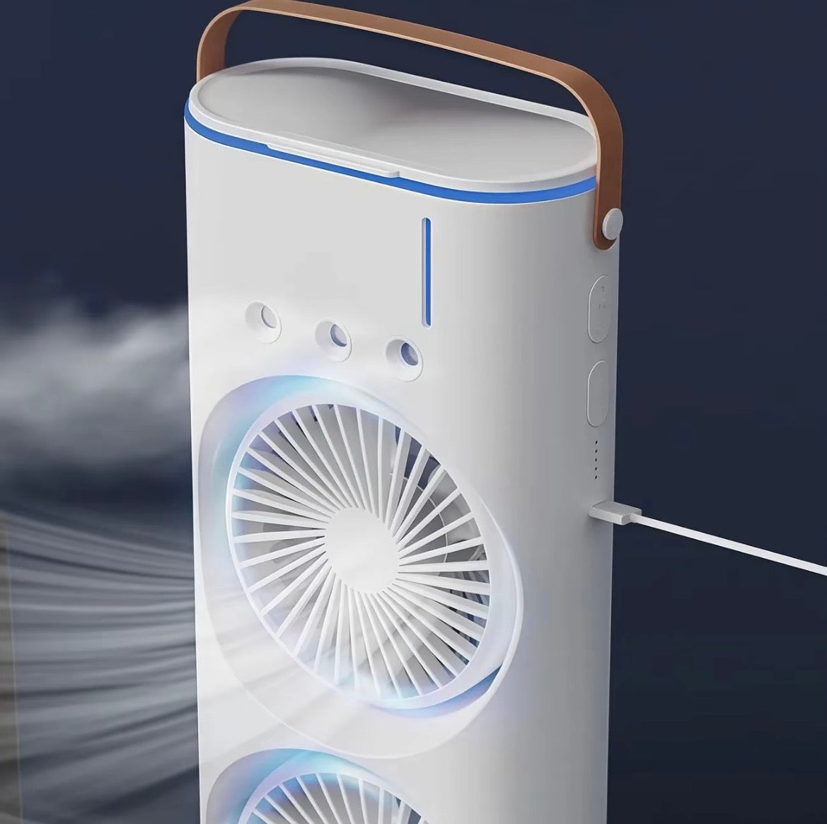 Mini Ventilatore Rinfrescante 3 in 1 USB – Umidificatore Portatile con Serbatoio 120ml e Luce LED