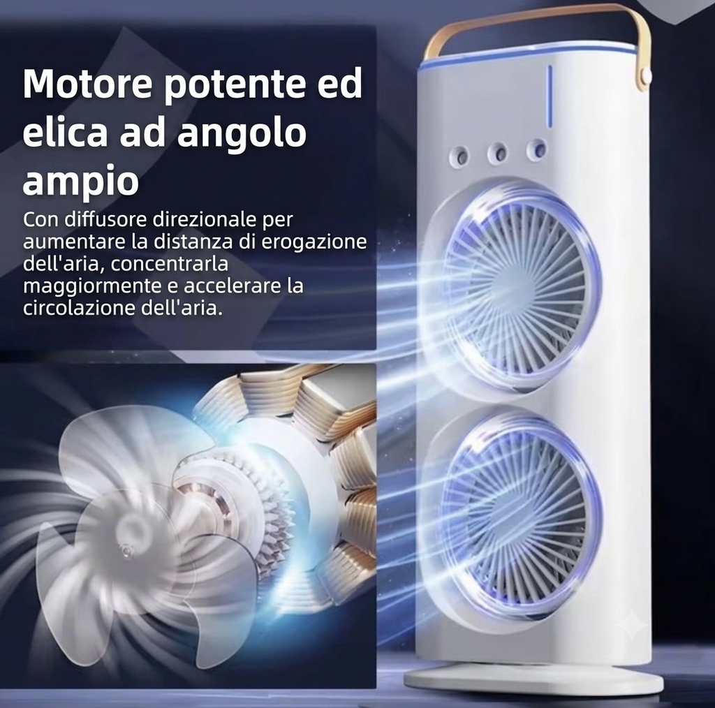 Mini Ventilatore Rinfrescante 3 in 1 USB – Umidificatore Portatile con Serbatoio 120ml e Luce LED